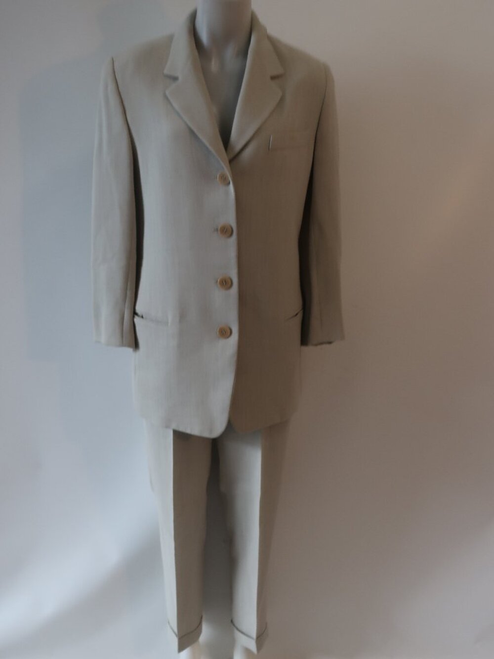 Womens Donna Karan Beige (Item- 82) Wool Rayon 2 Pc Pant Suit Jacket Pant 6